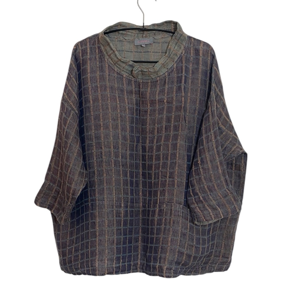 Sahara lagenlook plaid linen blouse size M